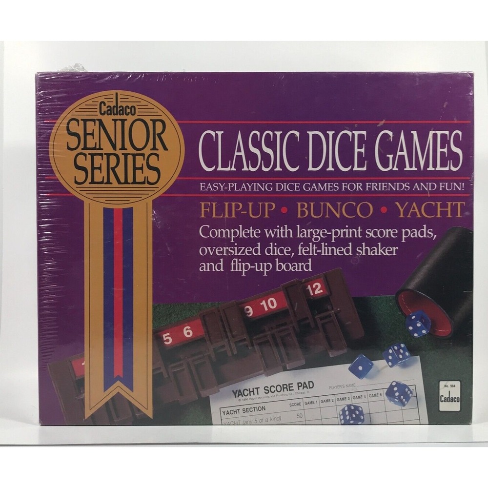 Cadaco Senior Series Classic Dice Games 1990 Bunco Yacht Flip-Up Large Print New
